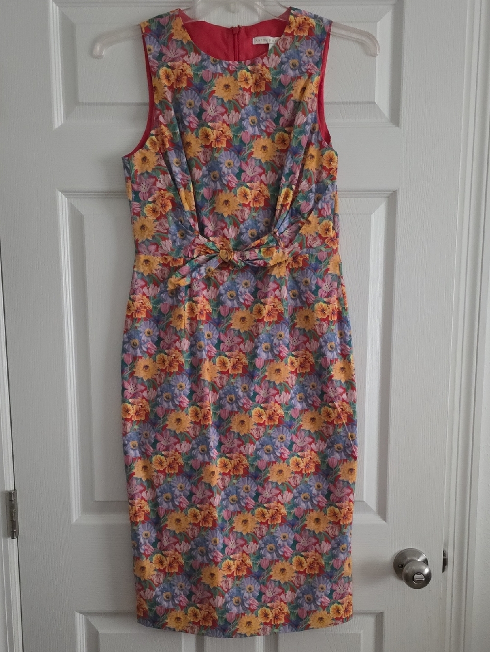 ANTONIO MELANI Yellow & Purple Floral Tie-Waist Midi Dress